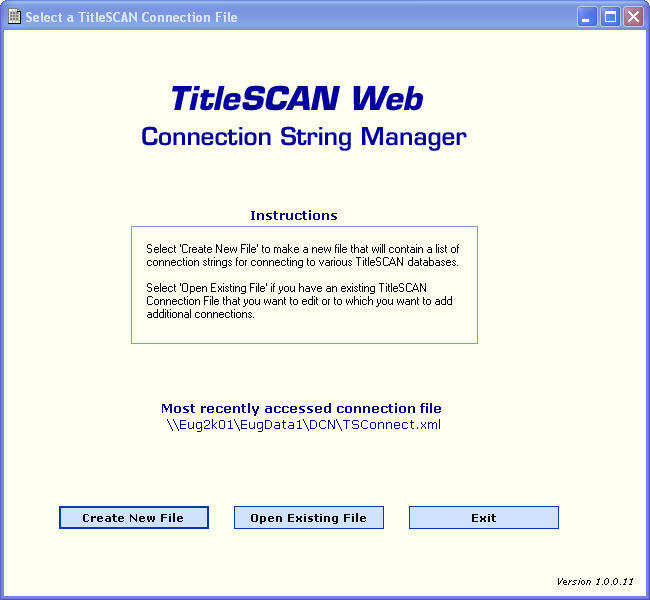 Using the TitleSCAN Web Connection String Manager