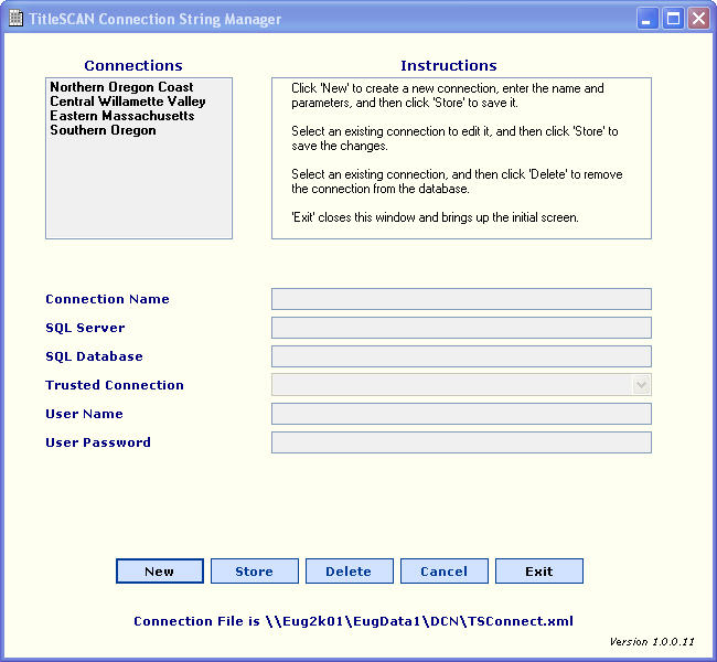 Using the TitleSCAN Web Connection String Manager